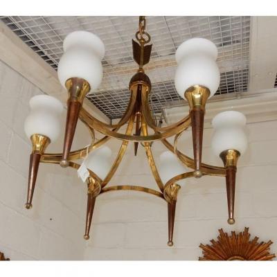 1950 ′ Bronze And Brass Chandelier With Arrow Arbus Style Or Maison Jansen 6 Lights