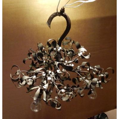 1900 ′ Boule De Mistletoe In Bronze Art Nouveau Chandelier With 3 Lights Diameter 50 Cm