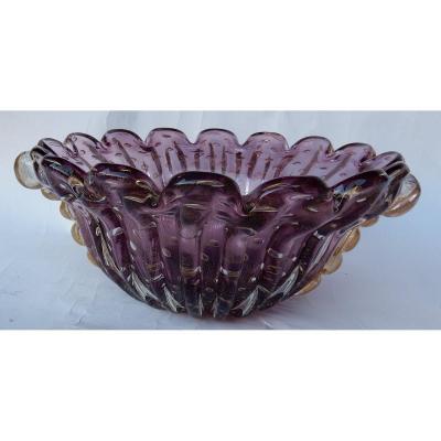 1970 ′ Murano Crystal Cup Violine And Gold Signed Toso H 14 Cm