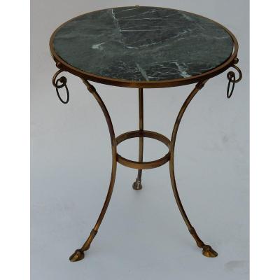 1970 ′ Maison Charles Pedestal Table In Brass With Green Marble Top