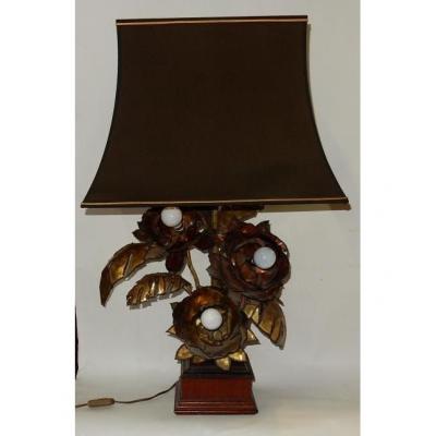 1970 ′ Metal Anemone Lamp Maison Jansen Style 3 Heads Baroque Style
