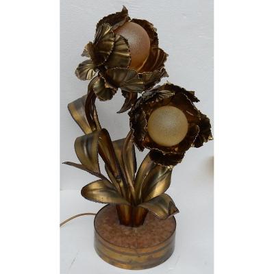 1970 ′ Lighting Plant In Brass Maison Jansen 2 Heads H 64 Cm