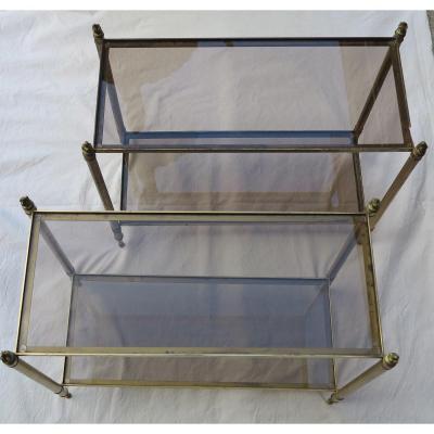 Pair Of Rectangular Sofa Ends Maison Bagués Brass And Bronze Smoked Glass Trays