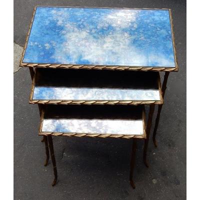 1950/70 Series Of 3 Nesting Tables Palm Tree Model Maison Charles