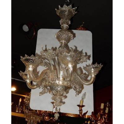 1900/20 'murano Crystal Chandelier 6 Branches