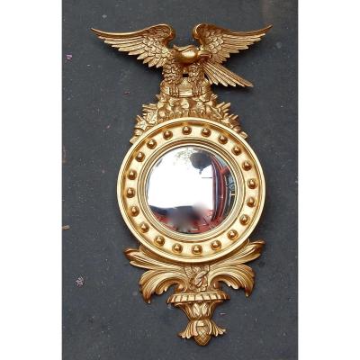 1950/70 ′ Convex Mirror With Eagle, Golden Wood H 97 Cm