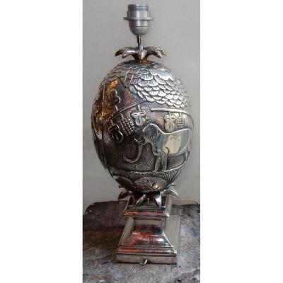 1950/70 Pineapple Lamp Animal Decor Silver Metal