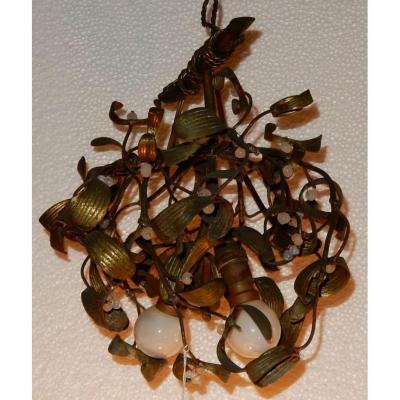1900 'boule De Mistletoe In Bronze Art Nouveau Chandelier With 2 Lights Diameter 45 Cm