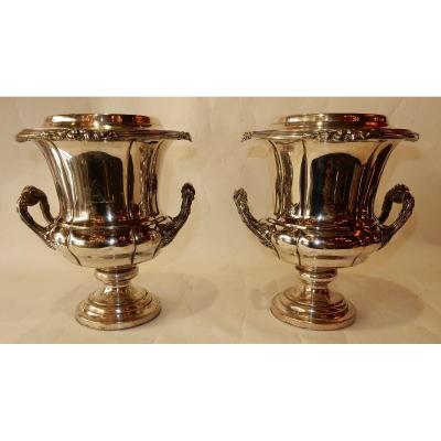1900 ′ Pair Of Silver Metal Coolers Napoleon Style 3