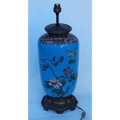 1890 ′ Japan Cloisonne Lamp With Birds And Flowers