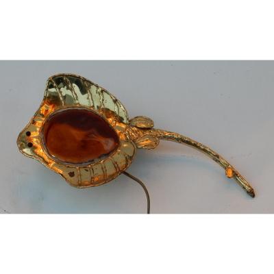 1970 ′ Illuminating Wall Lamp Á La Raie In Gilt Bronze And Agate Style Duval Brasseur Or I. Faure