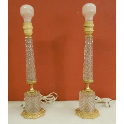 1970 ′ Pair Of Glass Or Crystal And Gilt Bronze Lamps