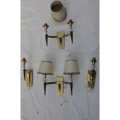 1950/70 ′ 2 Pairs Of Jacques Adnet Style Wall Lights L 37 Xh 30 Cm