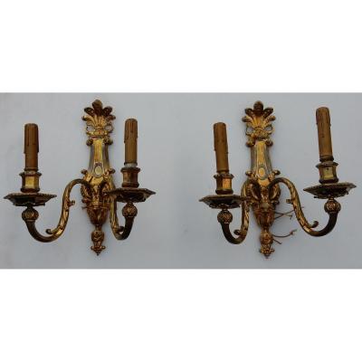 1880 ′ Pair Of Wall Lights In Gilt Bronze Louis XIV Style