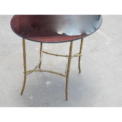 1950/70 Coffee Table Blackened Glass Top Maison Baguès In Brass