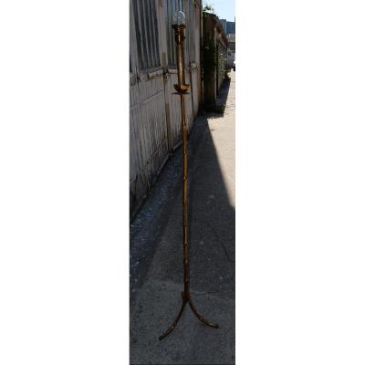 1950/70 Gilt Bronze Floor Lamp Maison Baguès Bamboo Tripod Model