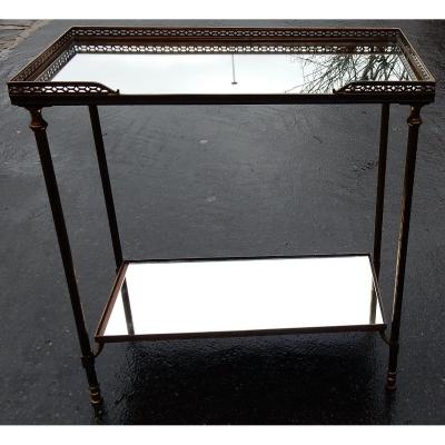 1970 'end Of Sofa Maison Baguès Mirrored Trays With Openwork Galleries 50.5 X 25.5 Cm