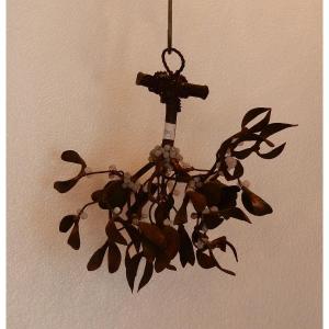 1900 'boule De Mistletoe In Bronze Art Nouveau Chandelier With 2 Lights Diameter 34 Cm