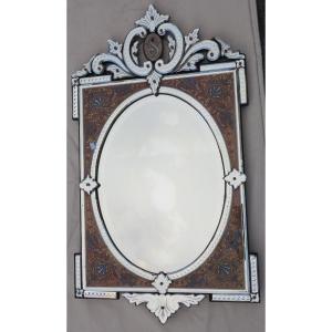 1880/1900 Napoleon III Enamelled Mirror On Colored Cartridges