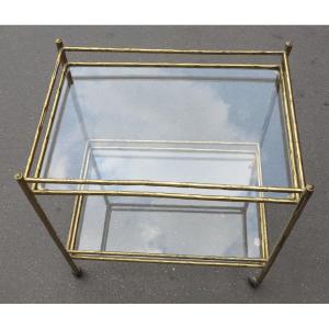 1970 ′ Rolling Trolley In Bronze And Gilded Brass Maison Baguès Bamboo Decor