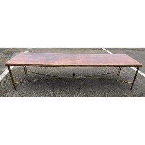 1970 ‘coffee Table Double Bronze Base Bamboo Model Maison Baguès Chinese Lacquer 168 X 55x H 38 Cm