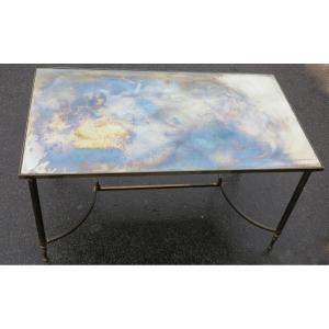 1970 ′ Bronze Coffee Table With Spacer Maison Baguès With Aged Oxidized Mirror Top