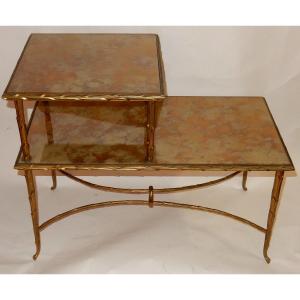 1970 ′ Floor Table In Gilt Bronze Palm Tree Decor Maison Charles 72 X 38 Cm