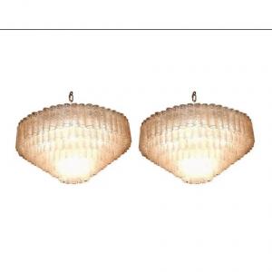 1960/70 ′ Pair Of Venini Murano Doria Chandeliers Diameter 74 Cm 6 Levels 194 Crystals