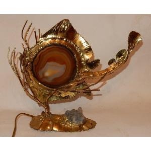 1970 ′ Lamp A La Raie In Bronze And Agate And Rock Crystal Dlg Brasseur, Faure Signed Laudrain
