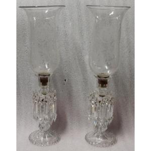 1950/70 Pair Of Signed Baccarat Crystal Candlesticks With Tealight Holders