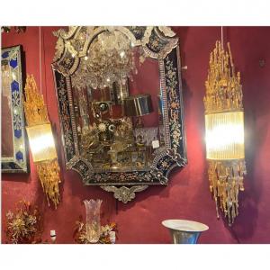 1970 ′ Pair Of Bronze Sconces, Glass Tubes By Victor Boeltz, Stalagmite And Stalactites