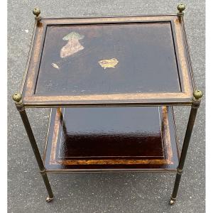 1950 ′ Maison Jansen Table In Patinated Bronze With Coromandel Chinese Lacquer Trays 47x37xh59cm