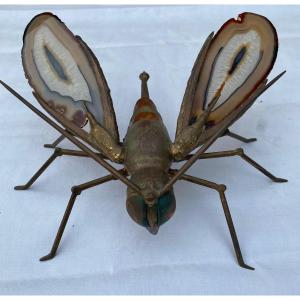 1970′ Mosquito Wall Lamp In Bronze Or Brass, Duval Brasseur Or Isabelle Faure, Signed Le Bihan