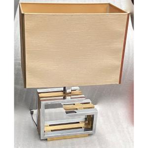 1970 Dlg Lamp Willy Rizzo Gold And Chrome Metal H 72 Cm