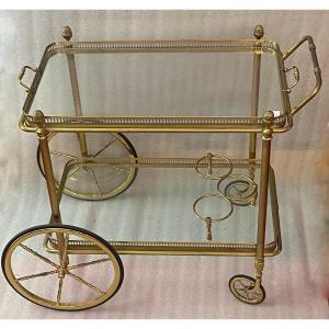 1950/70 Maison Jansen Rolling Trolley In Brass And Gilt Bronze