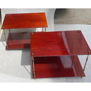 1950/70′ Pair Of Tables Maison Baguès Two-tone Bronze Bamboo Decor, Mahogany Trays 65 X 42 C