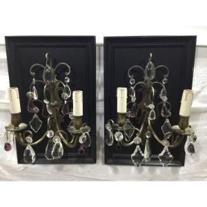 Pair Of Bronze And Crystal Sconces 2 Lights