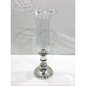 Christofle - Silver Metal And Crystal Candle Holder