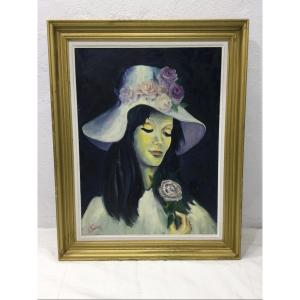 S.foulon - Oil On Framed Canvas, Woman With Hat