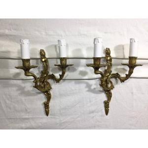 Pair Of Louis XV Style 2-light Bronze Sconces