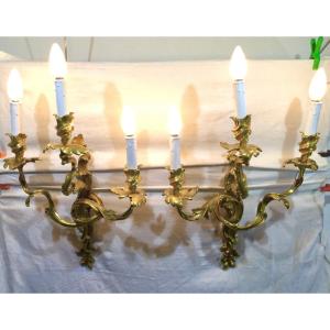 Pair Of Louis XV 3-light Bronze Sconces