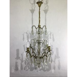 4 Light Bronze And Crystal Chandelier