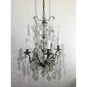 Chandelier 4 Lights Crystal And White Bronze