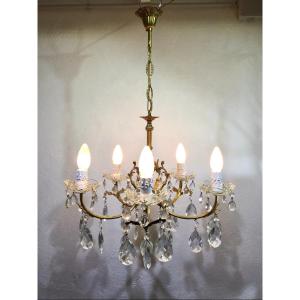 5 Light Chandelier In Brass And Tassels