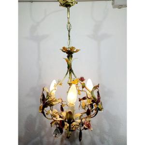 Wrought Iron And Porcelain Chandelier