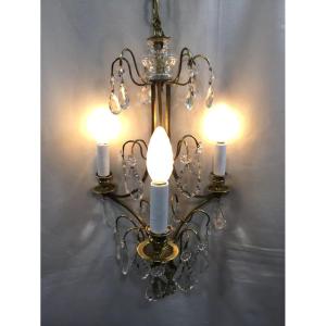 3 Light Bronze And Crystal Chandelier 