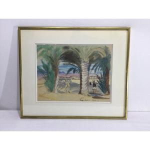 Henri Verge Sarrat – Drawing On Watercolor “desert Biskra”