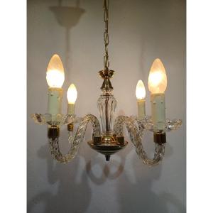 4 Light Glass And Brass Chandelier