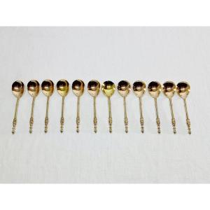Hénin Et Cie – 12 Teaspoons With Russian Handle In Vermeil