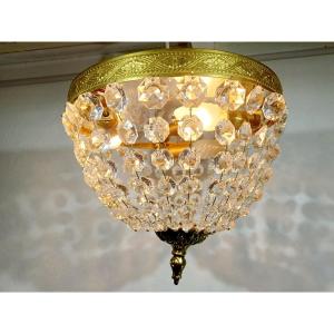 3-light Bronze And Crystal Ceiling Light	